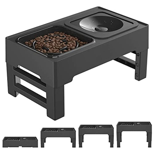 Raised Adjustable Height Dog Feeder Station (Regular or Slow Feed Bowl)