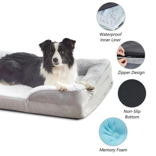 Memory Foam Pet Beds With Raised Surrounding Neck Pillow