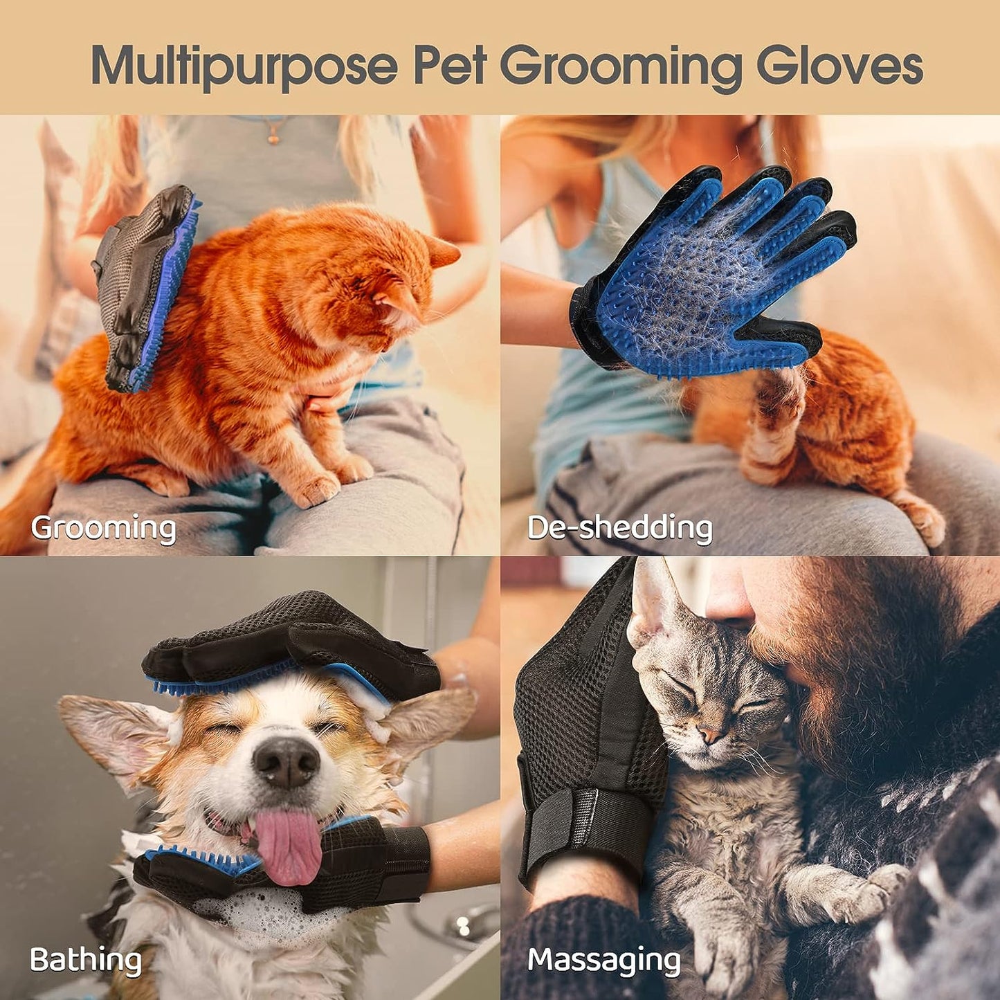 Pet Grooming Gloves For Gentle Shedding
